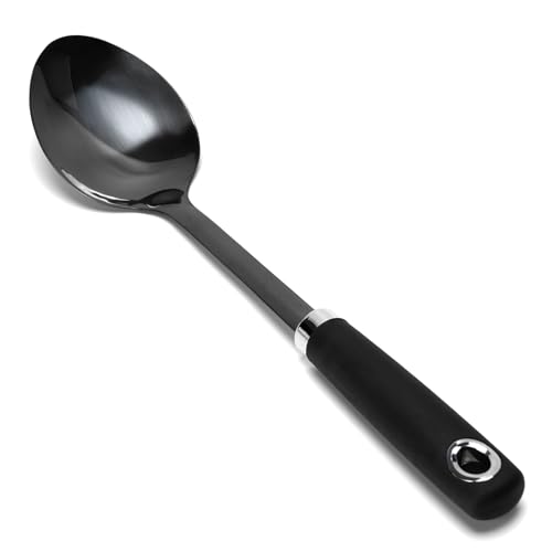 Black Stainless Steel Cooking Spoon, Solid Serving Spoon and Basting Spoon with Ergonomic Handle for Stirring, Mixing, Serving and Sauces, Dishwasher Safe - color: Z-Black Spoon