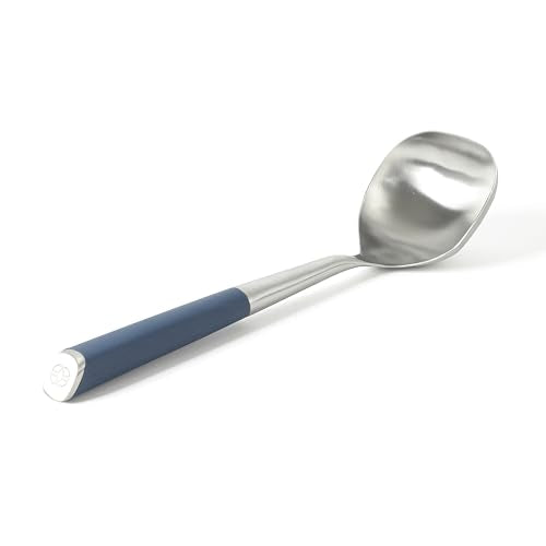 Calphalon Edge Soup Ladle, Stainless Steel Soup Ladle, Serving Ladle with Silicone Handle, Heat-Resistant Nonstick-Safe Kitchen Ladle for Soups, Sauces & Stews, Navy - color: Navy Blue w/ Rubber Handle (Edge - Soup Ladle)