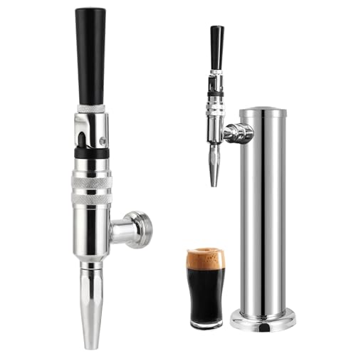 Ferroday Stout Beer Coffee Faucet, All 304 Stainless Steel Nitrogen Coffee Faucet, Homebrew Nitrogen Beer Keg Tap Stout Tap Kegerator Tap with Creamy Plate, Restrictor disc, Plastic Beer Tap Handle