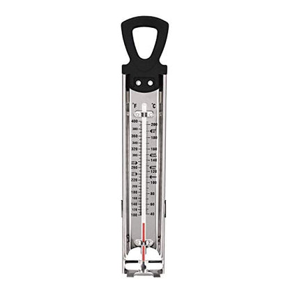 Pro Candy Thermometer & Deep Fry Thermometer, Stainless Steel with Pot Clip, Dual Scale C/F (100-400F), Hands-Free, Easy to Read for Candy, Jam, Oil, Sugar Cooking