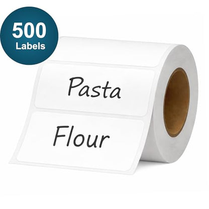 Pantry Labels for Containers, Blank White Kitchen Storage Stickers – 70mm x 25mm (2.7” x 1”), 500/Roll, Strong Permanent Adhesive, Food Safe, for Jars, Spice Containers & Pantry Organization