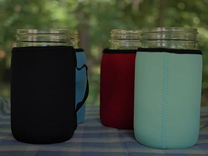 Mason jar Sleeves for Wide and regular mouth 32oz Quart jars 4 pack. Red, Black, Blue, Teal.