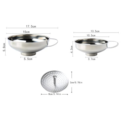 3PCS Silver 304 Food Grade Wide Mouth Preserving Jar Funnel with Filter Set Suitable for Transferring Jam Spices Grains Pulses Sugar Powdered Goods