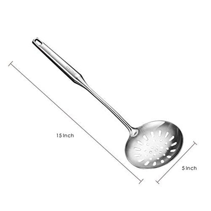 Skimmer Slotted Spoon,304 Stainless Steel Slotted Spoon, Handle Mesh Food Strainer Stainless Steel Colander with Hollow Handle Heat Resistant Cooking Tool,Silver/15.1Inch - style: Skimmer Spoon