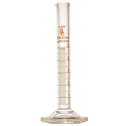 5ml Graduated Cylinder, Borosilicate 3.3 Glass, Single Metric Scale, Class B, Karter Scientific 233A2 (Single) - size: 5ml, style: Pack of 1