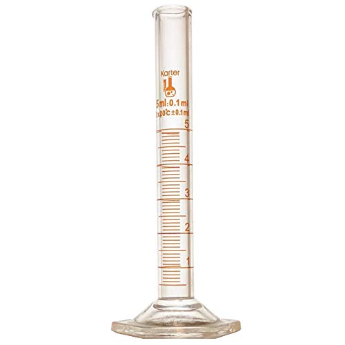 5ml Graduated Cylinder, Borosilicate 3.3 Glass, Single Metric Scale, Class B, Karter Scientific 246D7 (Pack of 2) - size: 5ml, style: Pack of 2