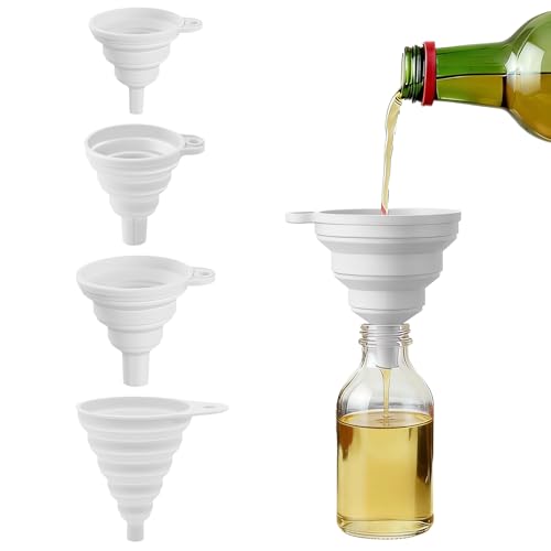 4PCS Silicone Collapsible Funnels Set for Kitchen Use Compact and Portable Liquid Transfer Tool, Collapsible Gadgets(White) - color: 4PCS-White