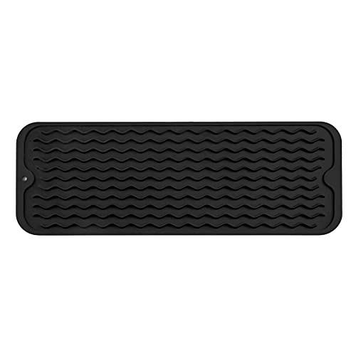 MicoYang Silicone Dish Drying Mat for Multiple Usage,Easy clean,Eco-friendly,Heat-resistant Silicone Mat for Kitchen Counter,Sink,Bar,Bottle,or Cup Black M 17 inches x 6 inches - color: Black, size: 17"L x 6"W