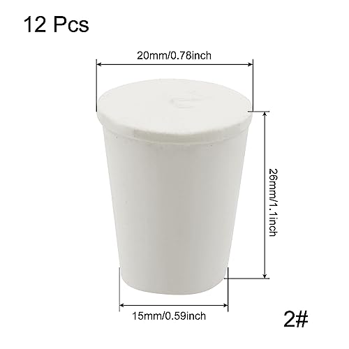 12 Pack Size 2# Solid Rubber Stoppers, Tapered Lab Seal Tube Stopper Plug, 20x15x26mm (White) - color: White, size: 2#