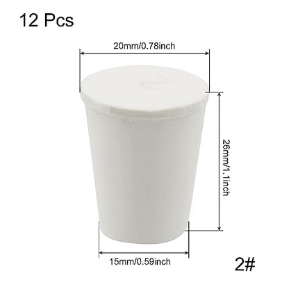 12 Pack Size 2# Solid Rubber Stoppers, Tapered Lab Seal Tube Stopper Plug, 20x15x26mm (White) - color: White, size: 2#