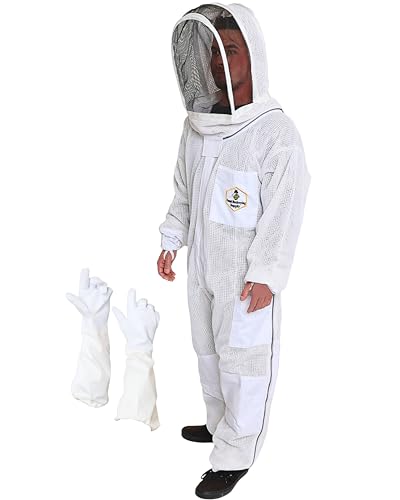 3-Layer Ventilated Bee Suit, Beekeeper Suit Kit with Detachable Fencing Veil and Bee Gloves (Large) - size: Large