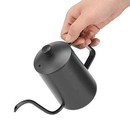 ZJchao Stainless Steel Coffee Kettle Gooseneck Spout Teapot with Thermometer 600ml Large Capacity Precision Pouring Coating for Coffee Brewing Enthusiasts Black Pink Green (Black) - color: Black
