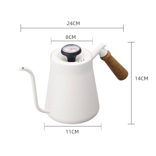 Stainless Steel Coffee Kettle 650ml - Outdoor Camping Pot with Thermometer, Long Spout, Anti-Scald Design - Perfect for Boiling Water and Brewing Coffee Silver 650ML - color: Silver