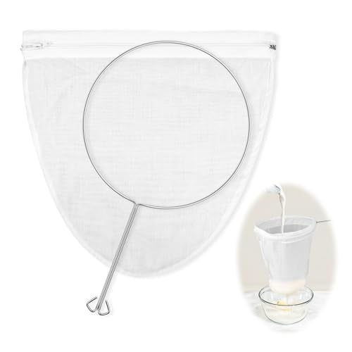 1 Pack Ultra Fine Mesh Strainer Bags, Reusable with Stainless Steel Handle, Filter for Nut Milk, Coffee, Juice, Cheese, Honey, and More (Large) - color: Large