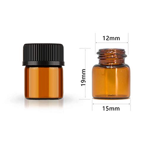 50Pack Set 1ML Amber Glass Bottle with Orifice Reducer and Cap Small Essential Oil Vials (1ML) - size: 1ML