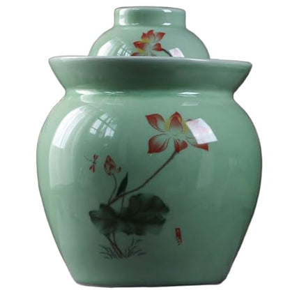 Ceramic Fermenting Crock with Water Seal Airlock Lid, Traditional Chinese Fermentation Crock Stoneware Pickling Pot for Pickles, Kimchi, and Fermented Probiotic Food,Green,3.5L - color: Green, size: 3.5L