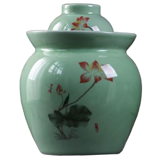 Traditional Chinese Stoneware Fermentation Crock with Water Seal Lid, Ceramic Pickling Pot, 1 Pcs(Green,0.6L) - color: Green, size: 0.6L