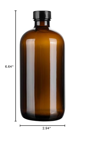 Restaurantware Vetri 16 Ounce Boston Glass Bottles, 12 Bottles With Black Phenolic Caps - Dishwashable, Round, Amber Glass Bottle, For Secondary Kombucha Fermentation, Homemade Essential Oils - color: Amber, size: 16 Ounces