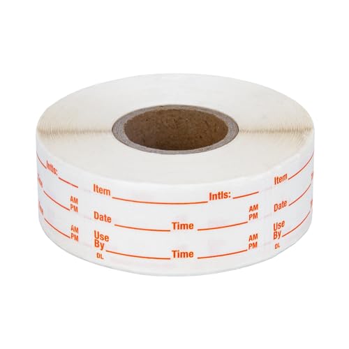 L LIKED 500 Stickers Use by 1 x 2 Inch Dissolvable Food Storage Labels for Containers Prep roll of 500 (Red) - color: Red