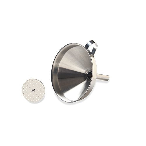 Fox Run Funnel with Removable Strainer, Stainless Steel, 5 x 5 x 4.75 inches - size: 5" With Strainer