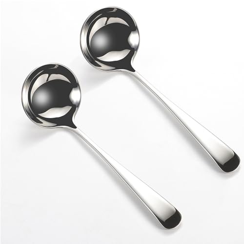 Small Ladle, 304 Stainless Steel Small Gravy Soup Serving Ladle for Sauces or Serving Soup Spoon, Silver (2 pack)