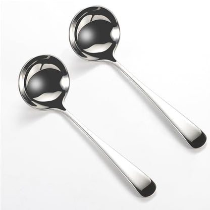 Small Ladle, 304 Stainless Steel Small Gravy Soup Serving Ladle for Sauces or Serving Soup Spoon, Silver (2 pack)