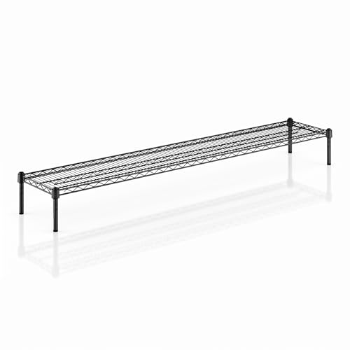 Black Epoxy Wire Storage Shelf, Dunnage Rack, Commercial 1 Tier Small Shelf, 14" x 72" x 8", Heavy-Duty Metal, 600 lbs Capacity - color: Black, size: 14"D x 72"W x 8"H