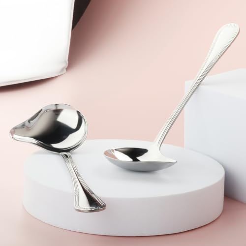 2 Pcs Gravy Spoon Ladle Small Ladle with Pouring Spout 18/10 Stainless Steel Sauce Drizzle Spoon for Spooning Gravies and Sauces, 7.8 Inches