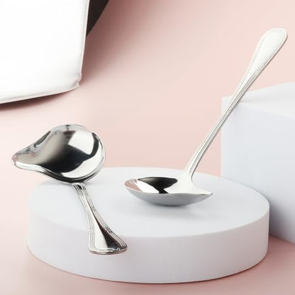 2 Pcs Gravy Spoon Ladle Small Ladle with Pouring Spout 18/10 Stainless Steel Sauce Drizzle Spoon for Spooning Gravies and Sauces, 7.8 Inches
