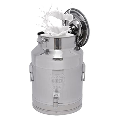 28L/7.4gal Milk Can with Spigot - 304 Stainless Steel Water Dispenser Food Storage Container for Liquid & Dry Goods, Wine Pail Bucket Metal Tote Jug for Kitchen, Farm - size: 28 liters (7.4 gallons)