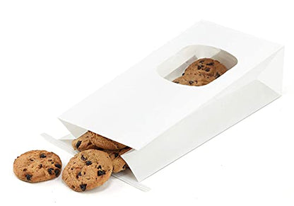 BagDream Bakery Bags with Window 100Pcs 4.5x2.36x9.6 Inches White Kraft Paper Bags with Window, Tin Tie Tab Lock, for Bakrery, Cookie, Coffee Bean, Snack - color: White