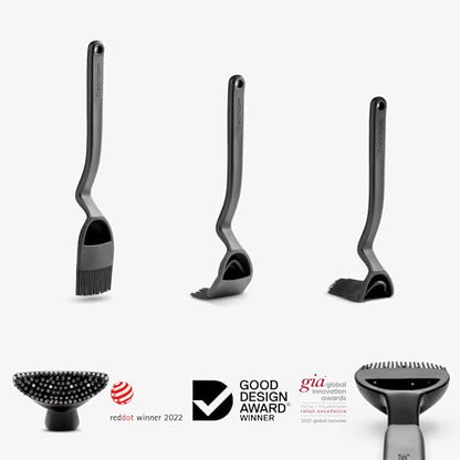 Dreamfarm Brizzle Basting Brush with Built-In Sauce Reservoir - Black | Sit-up, mess-free BBQ and pastry brush, flexible bristles, scoop and drizzle baster, holds 1 tbsp of liquid - color: Black