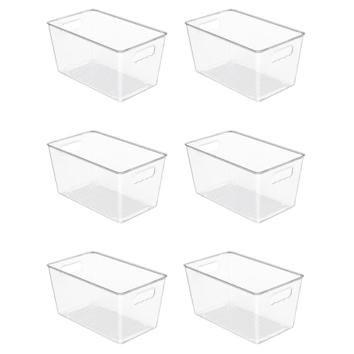 Vtopmart 6 Pack Clear Storage Bins, Pantry Cabinet Organizer Bins with Handle for Pantry Organizer and Storage, Plastic Bins for Fridge, Cabinet, Kitchen, Countertops, Cupboard, Freezer, Medium - size: M(10"×6"×5")