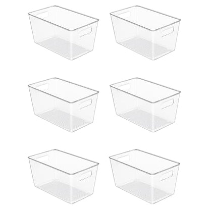 Vtopmart 6 Pack Clear Storage Bins, Pantry Cabinet Organizer Bins with Handle for Pantry Organizer and Storage, Plastic Bins for Fridge, Cabinet, Kitchen, Countertops, Cupboard, Freezer, Medium - size: M(10"×6"×5")