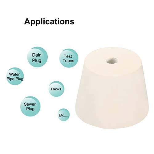 MECCANIXITY Rubber Tapered Plug 32mm to 42mm with 8mm Hole Test Tubes Bungs Stopper White for Lab Home 3 Pieces - size: 32mm to 42mm