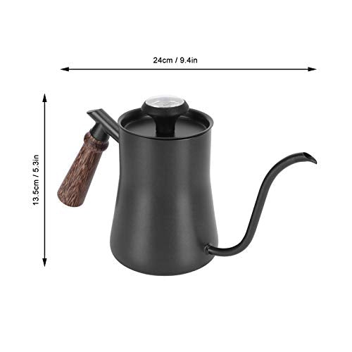 650ml Gooseneck Coffee Kettle Stainless Steel Pour Over Kettle with Thermometer Ergonomic Handle for Precise Brewing Tea Coffee (650ml black) - color: 650ml black