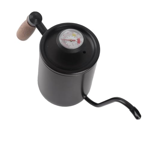 Pour Over Kettle with Thermometer, 304 Stainless Steel Drip Kettle 600ML, Long Spout Precise Control Wood Handle, for Home Coffee Tea Brewing Barista Use (Black) - color: Black