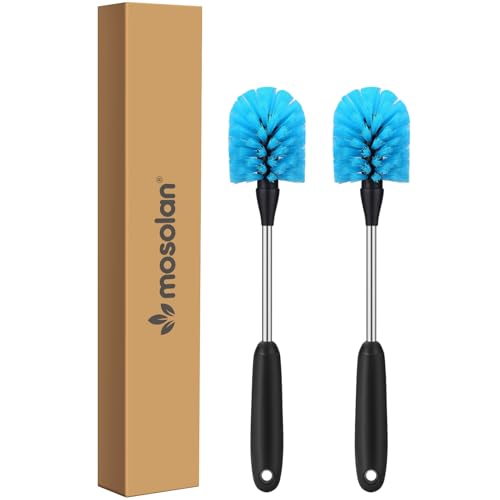 MOSOLAN Stainless Steel Water Bottle Brush, Long Handle Scrubbing Brush, Built for Cleaning Sports Bottles, Baby Bottles, Cups, Coffee Mugs, Glasswares, Wine Decanters, Flask, 2 Pack, 13 in - size: 13 Inch (Pack of 2)