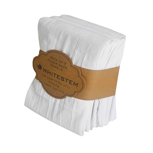 Flour Sack Tea Towel for Crafts | Kitchen Dish Cotton Blank Towel for Embroidery | Baking Bread Proofing Linen Cover | Thick Absorbent Quick Dry | 3 Pack 28"x28" White - color: White, size: 28"x28" - 3 Pack