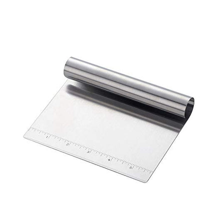 Stainless Steel Multifunctional Flour Scraper Mirror Polished Cake & Pizza Cutter Dough & Pastry Cutter Baking Scale Scraper & Butter Knife With Scale Pastry Bread Separator (Silver) - color: Silver