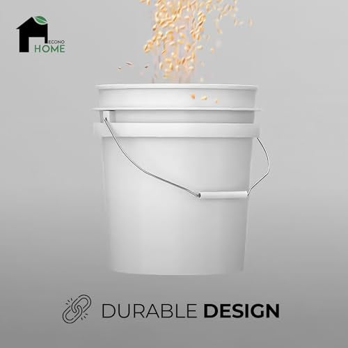 3.5-Gallon White Bucket Pail Container with Lid | Food Grade | Heavy-Duty Approx 90 MIL Extra Durable | Metal Handles with Plastic Grip | Multi-Use | Easy Stack and Store | BPA Free - 5 Pack - color: White - 3.5 Gallon, size: 5 Packs
