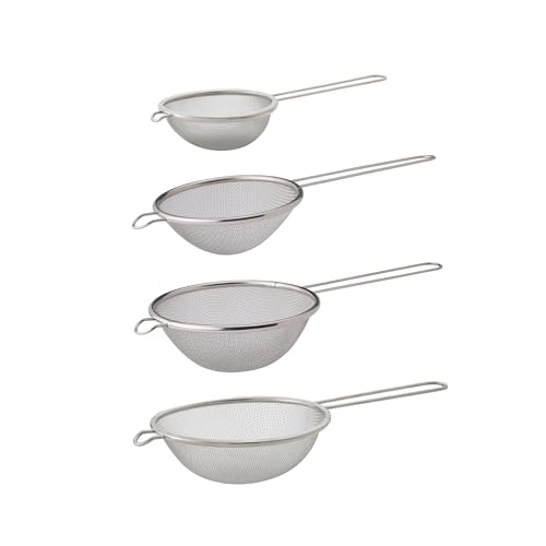 HIC Kitchen Fine Mesh Strainers with Helper Handles, 18/8 Stainless Steel, Set of 4, 2.5, 3.75, 5.5, 7-Inch Strainers - size: Mesh, Set/4 (2.5, 3.75, 5.5, 7-Inch)
