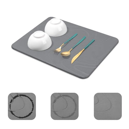 Snuggery Stone Drying Mat for Kitchen Counter - 18"x14" Dirt-Resistant Quick Drying Fast Absorbent Non-Slip Diatomite Mat, Natural Diatomaceous Earth Dish Drying Pad for Dish Rack(Dark Grey) - size: 18" x 14"
