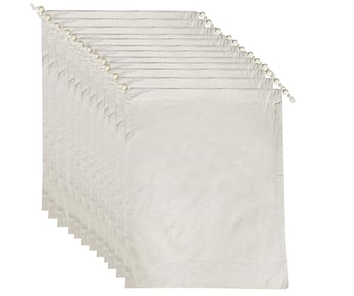 VillageCulture Muslin Drawstring Bags Pack of 12 Pcs Unbleached Reusable bags Favor Pouches for Crafts, Herbs, Gifts & Pantry Storage 10 x 12 inches