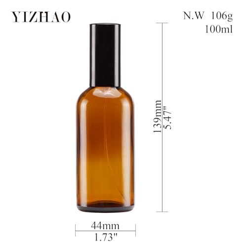 YIZHAO Amber Glass Spray Bottles 4oz, with Small Fine Mist Spray, Metal Cap, Refillable for Essential Oil,Travel,Cleaning,Perfume,Aromatherapy,Makeup – 4 Pcs - color: Amber, size: 100ml-4