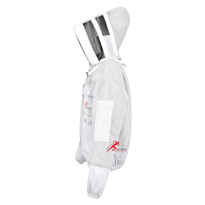 3 Layer Bee Jacket with Fencing Veil and One Pair of Gloves Beekeeping Jacket for Beginer and Professional Fully Protective Jacket Sting Proof Bee Jacket Ventilated Beekeeper Jacket (White, X-Large) - color: White, size: X-Large