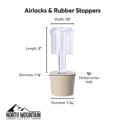 North Mountain Supply 2-Piece Airlocks with #6 Rubber Stoppers for Fermentation - Airlocks for Wine Making, Brewing Beer, and Fermenting Foods - (Pack of 3)