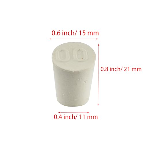 White Tapered Shaped Solid Rubber Stopper, Size 00#" 0.6x0.4x0.8inch / 15x11x21mm, 20 per Package - size: 00#,20pcs