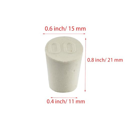 White Tapered Shaped Solid Rubber Stopper, Size 00#" 0.6x0.4x0.8inch / 15x11x21mm, 20 per Package - size: 00#,20pcs