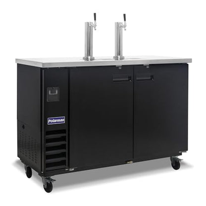 Polarman Commercial Beer Dispenser Two Single-tap Draft Kegerator 2 Door Keg Refrigerator for Bars and Restaurants 61” W Stainless Steel With 2 Coupler, 33°F- 41°F Temperature Control-Direct Draw - size: 61"W Two Single-tap